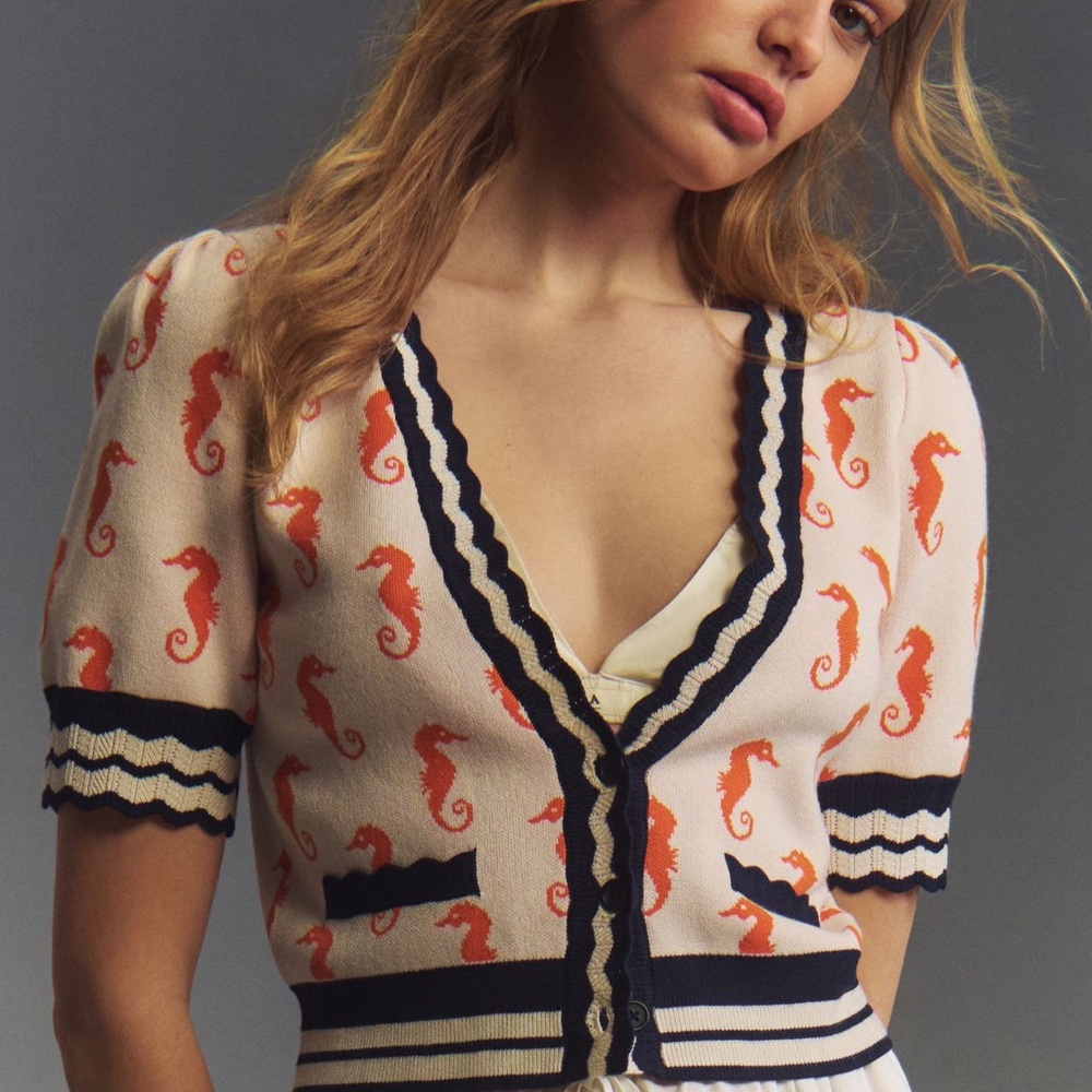 Maeve Ivory and Orange V-Neck Cardigan